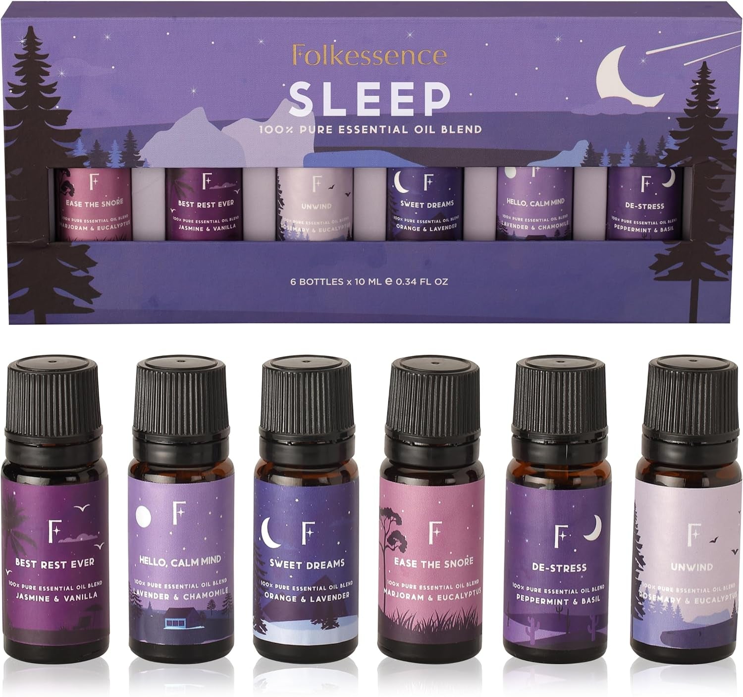 Sleep Essential Oils Set | Pure Essential Oils for Diffusers for Home, Set of 6 Essential Oil Blend or Oil Diffuser Essential Oils - Lavender, Rosemary & Peppermint